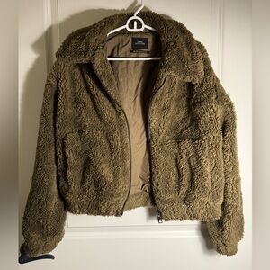Urban Outfitters Olive Teddy Jacket